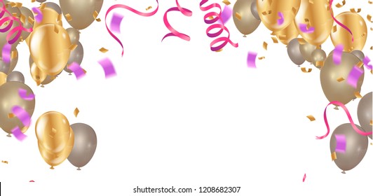 Happy Color background Happy Birthday! Holiday Banner with Colorful Balloons. Win, Party & Sale Design. Vector illustration