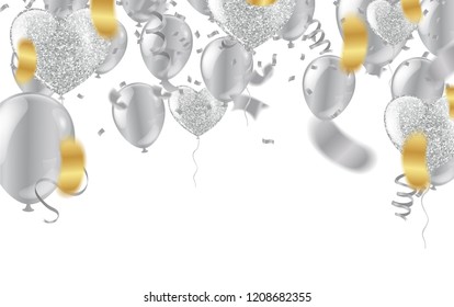 Happy Color background with glossy balloon Party, Presentation, Sale, Anniversary and Club Design with Bokeh Elements, Happy Banner. Vector illustration