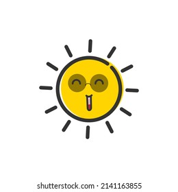 Happy color bright sun shine with sun glasses, summer time icon