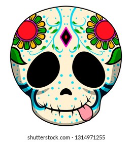 Happy colored mexican skull cartoon. Vector illustration design