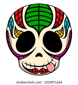 Happy colored mexican skull cartoon. Vector illustration design