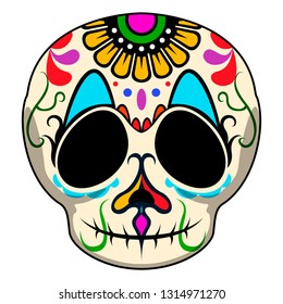 Happy colored mexican skull cartoon. Vector illustration design