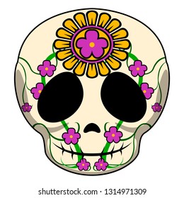 Happy colored mexican skull cartoon. Vector illustration design