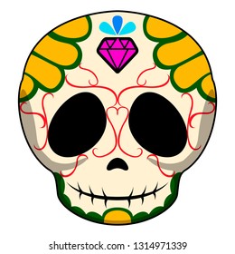 Happy colored mexican skull cartoon. Vector illustration design