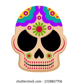 Happy colored mexican skull. Vector illustration design
