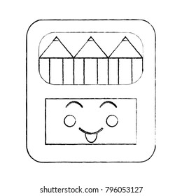 happy colored pencils box school supplies kawaii icon image 