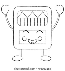 happy colored pencils box school supplies kawaii icon image 