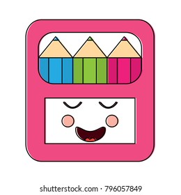 happy colored pencils box school supplies kawaii icon image 