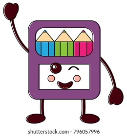 happy colored pencils box school supplies kawaii icon image 