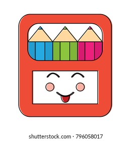 happy colored pencils box school supplies kawaii icon image 