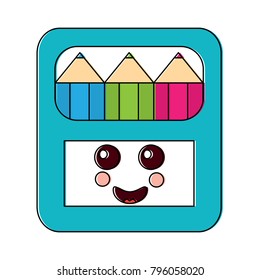happy colored pencils box school supplies kawaii icon image 