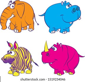 Happy colorful animals vector illustration