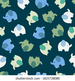 Happy colorful baby elephant vector graphic cartoon seamless pattern for children background and apparel design