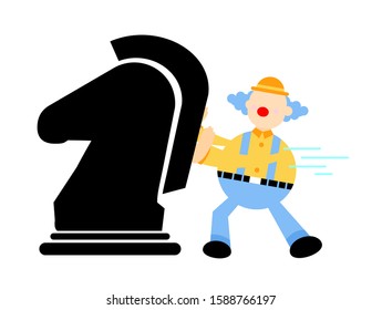 happy colorful clown and chess strategy game cartoon doodle vector illustration flat design style