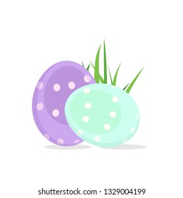 Happy colorful easter eggs in green grass. Egg hunt