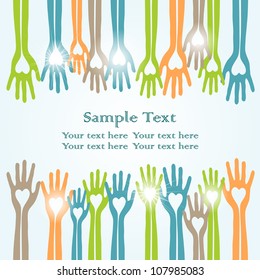 happy colorful hands, vector charity concept