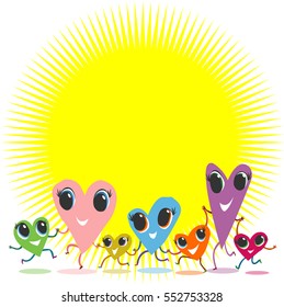 Happy colorful hearts dance.