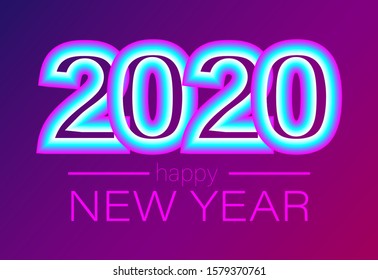 Happy colorful neon new year 2020 text design pattern, vector illustration.