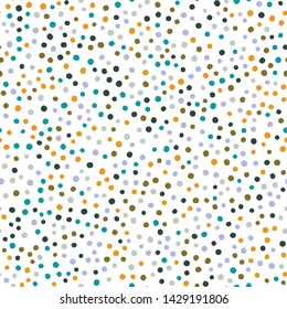 Happy Colorful Random Hand-Drawn Polka Dot Pattern on White.  Generative Art (Made with code).

Blue, Orange, Teal, Pink.  Seamless Repeat Vector Pattern Swatch.  From "Summer Bright" Collection.