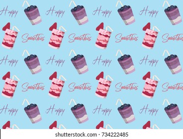 Happy colorful Smoothies pattern with light blue background