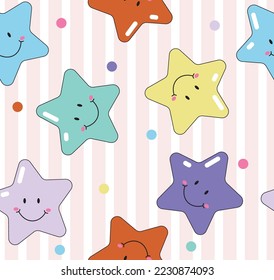 Happy colorful Star  Seamless Pattern