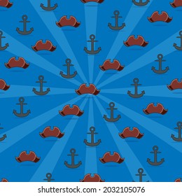 Happy Columbus Day America With Anchor and Hat, Pattern Background, celebration holiday poster, Vector and Illustration.
