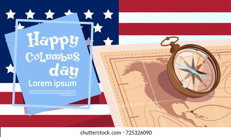 Happy Columbus Day America Discover Holiday Poster Greeting Card Flat Vector Illustration
