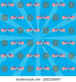 Happy Columbus Day America With Flags and Anchor, celebration holiday poster, Vector and Illustration.