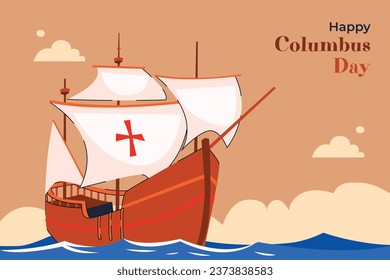 Happy Columbus day background. Columbus day celebration. October 9. Vector illustration for Poster, Banner, Greeting Card, Flyer, Card, Cover, Template. Christopher Columbus. usa flag. compass.