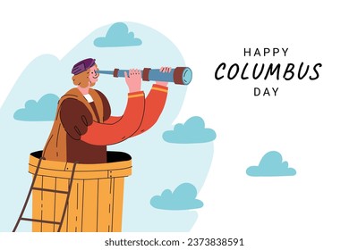 Happy Columbus day background. Columbus day celebration. October 9. Vector illustration for Poster, Banner, Greeting Card, Flyer, Card, Cover, Template. Christopher Columbus. usa flag. compass.