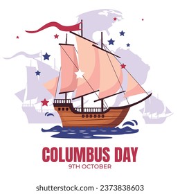 Happy Columbus day background. Columbus day celebration. October 9. Vector illustration for Poster, Banner, Greeting Card, Flyer, Card, Cover, Template. Christopher Columbus. usa flag. compass.