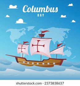 Happy Columbus day background. Columbus day celebration. October 9. Vector illustration for Poster, Banner, Greeting Card, Flyer, Card, Cover, Template. Christopher Columbus. usa flag. compass.