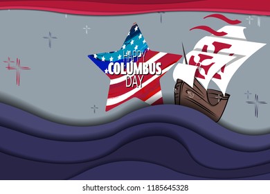 Happy Columbus Day Background with ship and waves