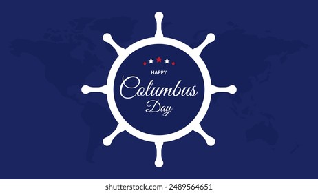 Happy Columbus Day background with ship and rudder silhouette, suitable for banners, greeting cards.