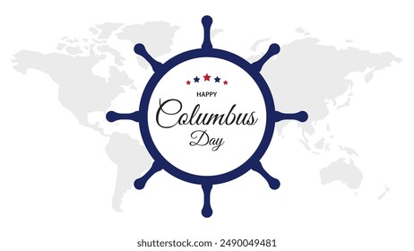 Happy Columbus Day background with ship and rudder silhouette, suitable for banners, greeting cards.