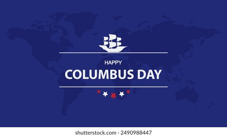 Happy Columbus Day background with ship and rudder silhouette, suitable for banners, greeting cards.