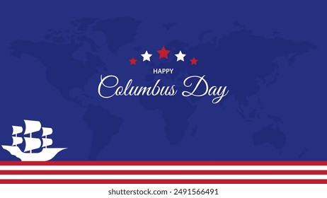 Happy Columbus Day background with ship and rudder silhouette, suitable for banners, greeting cards.