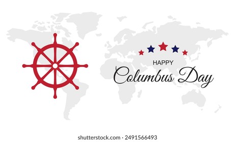 Happy Columbus Day background with ship and rudder silhouette, suitable for banners, greeting cards.