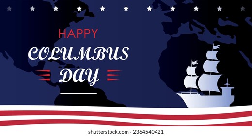 Feliz Día de Colón fondo, ilustración vectorial con espacio de copia para texto, celebrar Cristóbal Colón descubrir América, Estados Unidos color de la bandera nacional fondo, barco naval, estrellas y rayas