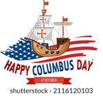 Happy Columbus day banner with flagship illustration