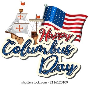 Happy Columbus day banner with flagship illustration