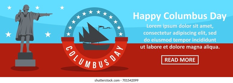 Happy columbus day banner horizontal concept. Flat illustration of happy columbus day banner horizontal vector concept for web
