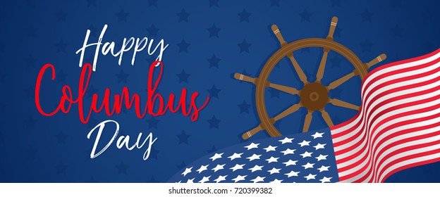 Happy Columbus Day Banner Vector illustration, Helm with US flag waving.