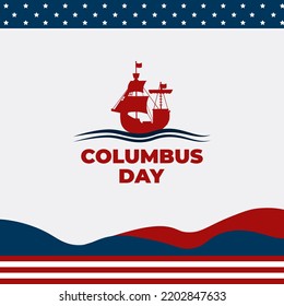 Happy columbus day with blue and red color on gray background