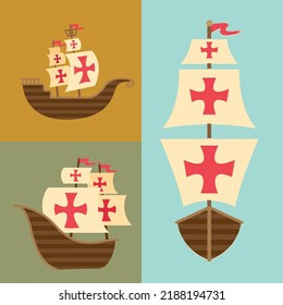happy columbus day caravels icons