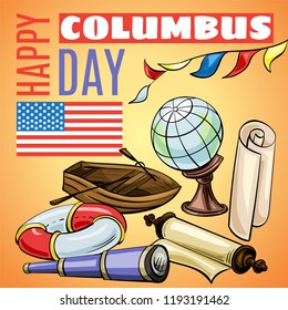 Happy columbus day concept banner. Cartoon illustration of happy columbus day vector concept banner for web design