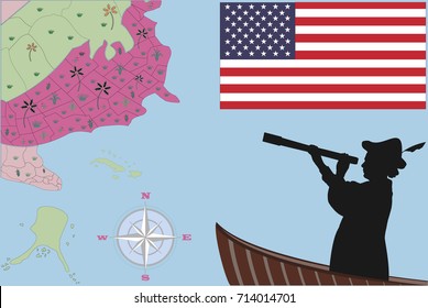 Happy Columbus Day. Discovery of America. Flag of the USA.