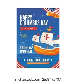 Happy columbus day flyer poster template design