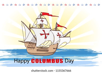 Happy Columbus day greeting card or background. Vector illustration.