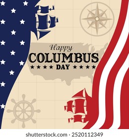 Happy Columbus Day Greeting Card. Illustration design for a themed greeting card celebrate Columbus Day. Great for collecting assets, templates, background illustration, greeting cards, etc